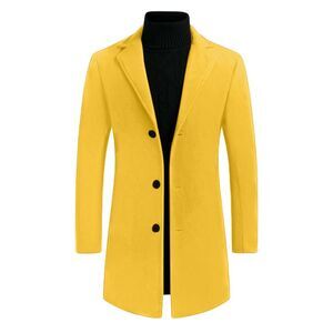 Trench Coat Winter Notched Lapel Single Breasted Long Overcoat Golden Yellow